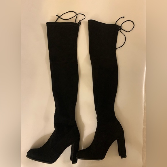 Stuart Weitzman Highland Over The Knee Tie Boots Suede Leather Black Size 8 - Picture 6 of 10